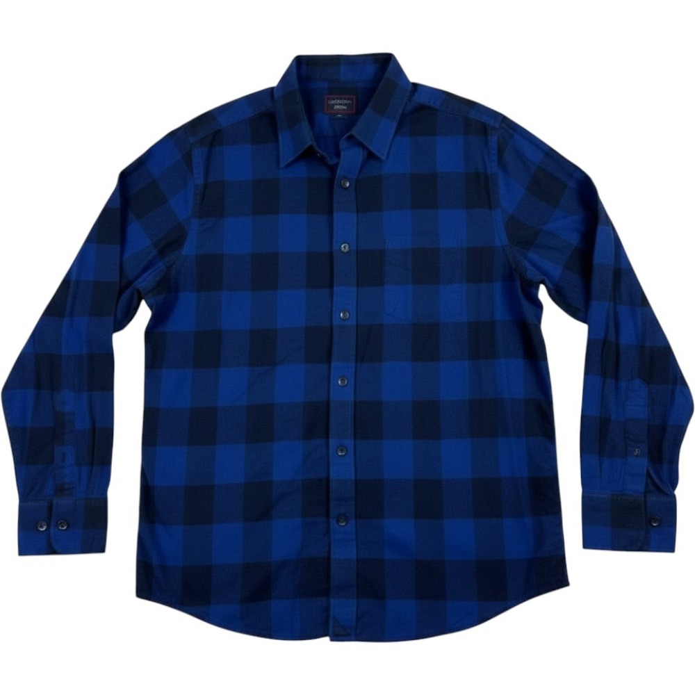 UNTUCKit Mens Large Blue Buffalo‎ Plaid Flannel Button Down Shirt Long Sleeve L